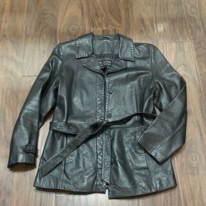 RZR Collection Black Leather Belted Jacket